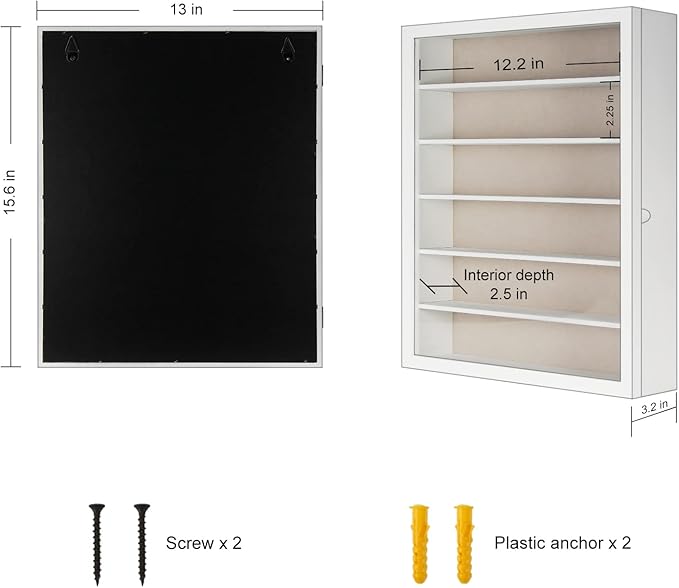 TJ.MOREE Sunglasses Organizer Storage Wall Mounted: 13 x 15.6 inches Eyewear Display Case 6 Tier Rustic Wood Eyeglasses Holder Large Glasses Storage Box, White