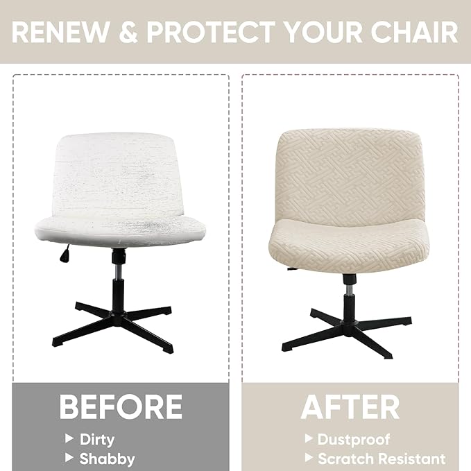 Lavish Cover Water Resistant Criss Cross Chair Cover, Jacquard Fabric Elastic Office Chair Cover,Wide Comfy Desk Chair Cover,Armless Chair Cover Protects Chair Stains and Wear(Jacquard:Beige,No Chair)