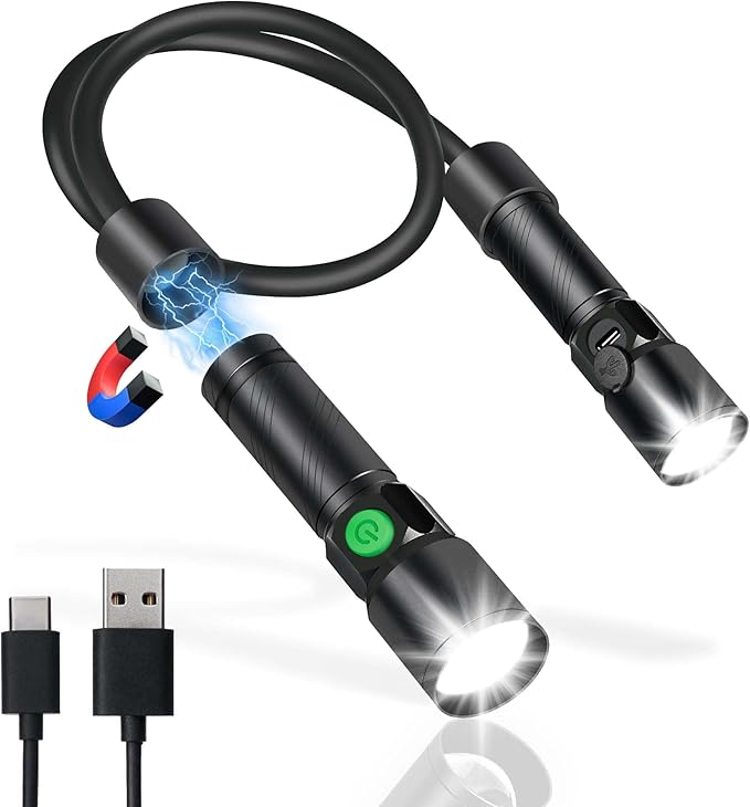 CLAKAP LED Neck Light, 1800 Lumens Bright Rechargeable Neck Flashlight with Magnetic Base, Detachable Hands Free Mechanic Work Lights Lamp for Reading