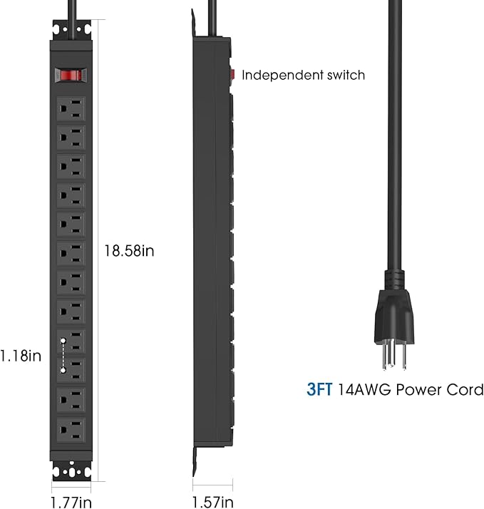 HHSOET 2Pack Rotating Mountable Power Strip, 12 Outlet Wall Mount Surge Protector,1200J, Metal Heavy Duty and Versatile Outlet Strip, Stylish Appearance, Sturdy and Durable. (2 Pack, 15FT)