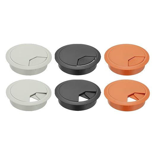 PATIKIL 3.1 Inch/80mm Desk Grommet, 6Pcs Cable Grommet Wire Management Cable Hole Cover Cord Organizer for Office Home Table Countertop, Black/Yellow/Light Gray