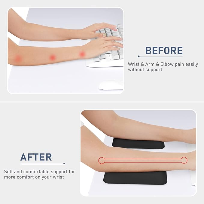 Leolee Elbow Rest Pads for Desk, Black Ergonomic Arm Rest Pads with Memory Foam & Non-Slip Base, Armrest Cushion Support Pad Relieve Elbow and Wrist Pain for Computer, Office, 1 Pack