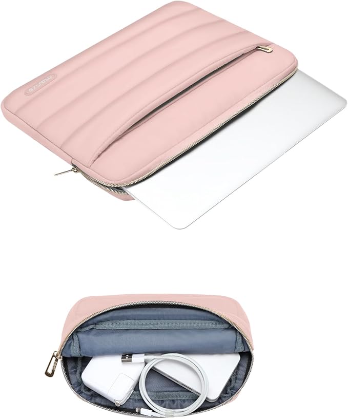 MOSISO Laptop Case 13.3 inch,13-13.3 inch Puffy Laptop Sleeve Compatible with MacBook Air 13.6 M5 M4 M3 M2 M1/Neo/Pro 13/14,HP Dell ASUS Lenovo,Polyester Horizontal Bag with Small Case, Pink