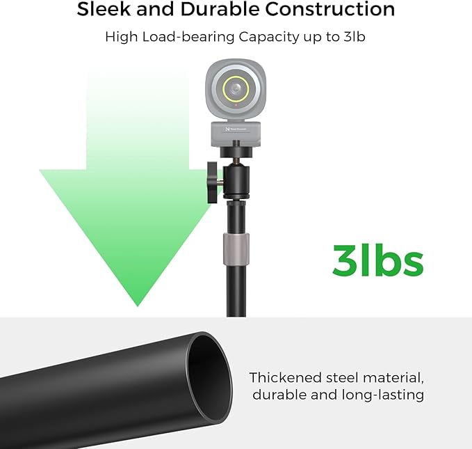 NearStream Webcam Stand for Desk with Round Weighted Base, Aluminum Desktop Stand with 360° Ballhead,10.2-17’’ Adjustable Height, Mount for Webcam/Mic/Light with 1/4" Thread, Max Load 3LB (AW-CZS-01)