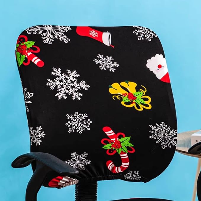 VIOKKO Christmas Office Chair Cover Xmas Stretchable Computer Desk Chair Seat Covers 2 Piece Waterproof Swivel Chair Protective Slipcover (Merry Christmas - Black)