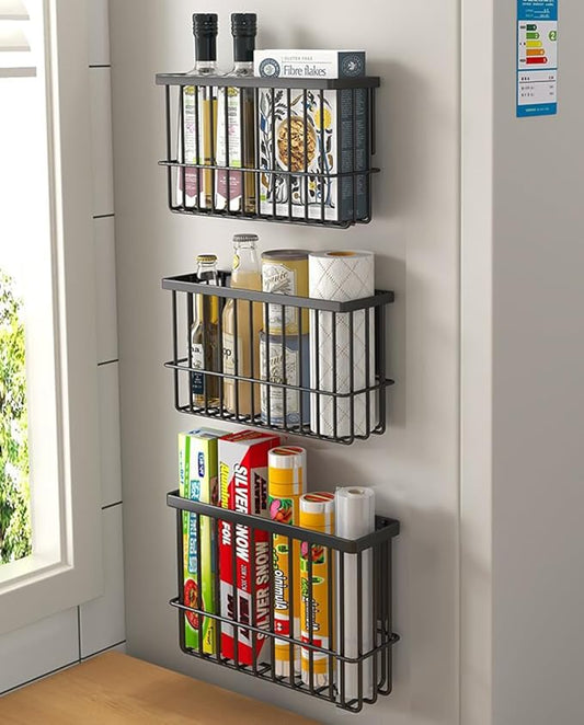3 Piece Kitchen Cabinet Door Storage Box,Self Adhesive Wall Mounted Storage Boxes,Wardrobe/Bathroom/Refrigerator Small Items Organizer Storage Box (Black3)