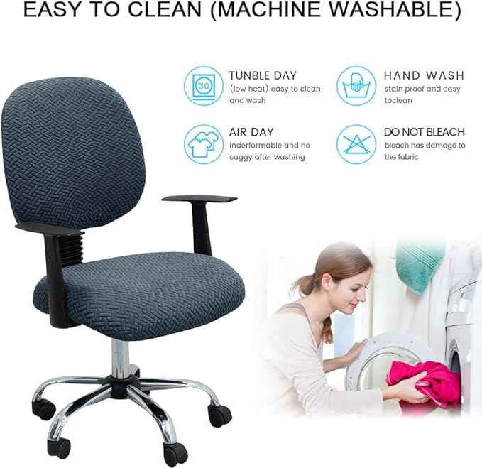 MIFXIN Stretch Computer Office Chair Covers 2 Piece Jacquard Elastic Slipcovers Furniture Protector for Rotating Computer Chairs, Only 1pcs Backrest Cover & 1pcs Seat Cover, NO Chair (Grey Blue)