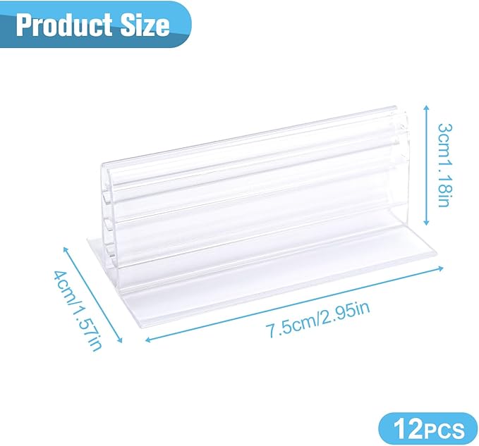 12 PCS Sneeze Guard Holder, 3x1.6X1.18 INCH Self-Adhesive Sneeze Holder, Sign Holder Stand, Desk Privacy Panel Holder for Students, Office, Desk Table Counter (Transparent)