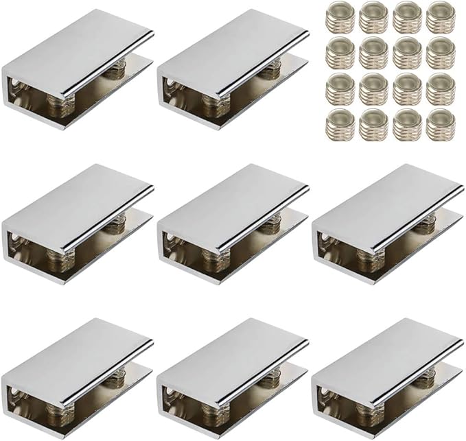 LC LICTOP Rectangular Glass Shelf Brackets, Zinc Alloy Clamp Holder for 6-10mm Glass Shelves, Wall Mount Shower & Floating Shelf Brackets, 2.09x1.06 Inch, Fit for 0.3-0.39 Inch Thick, 8Pcs