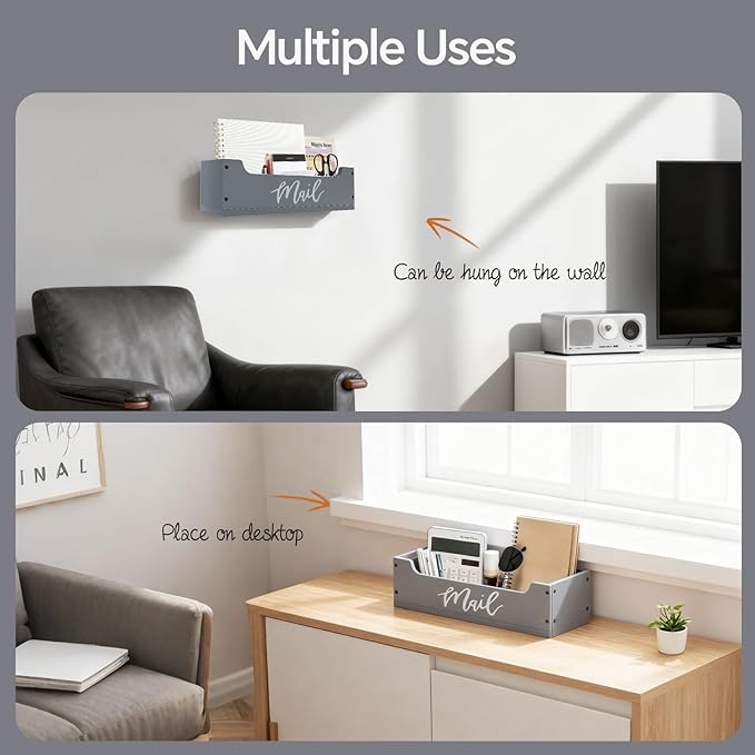 White Wooden Mail Organizer Countertop (Grey + White)