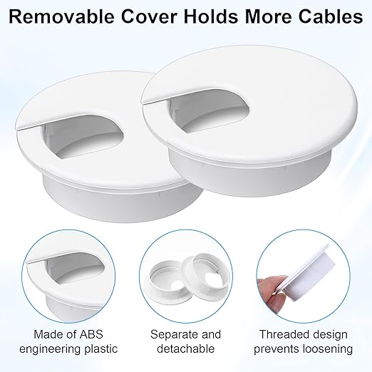 2 Inch Desk Cord Grommets, 2 Pcs Desk Grommet Desk Hole Cover Plastic Grommet Hole Covers for Cords Computer Desks Wires Office Equipment (White)