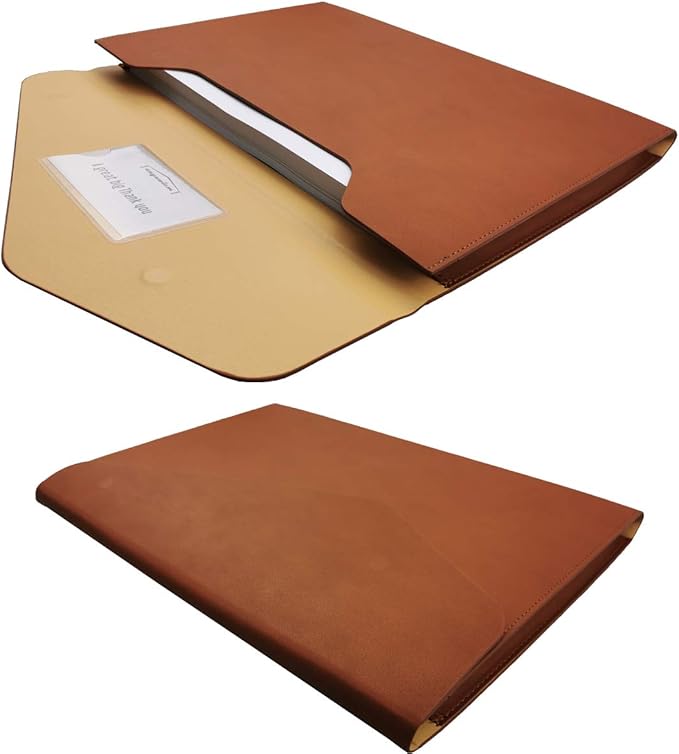 PU Leather A4 File Folder Document Holder Waterproof Portfolio Envelope Folder Case with Invisible Magnetic Closure Brown