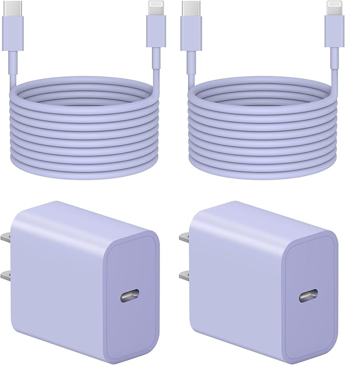 10 Ft iPhone Fast Charger, 2-Pack 20W Super Fast Charger with Long Fast Charging Cable for iPhone 14/13/12/11 Pro Max,14 Plus,Mini,Pro/XS/SE/XR/iPad - Purple