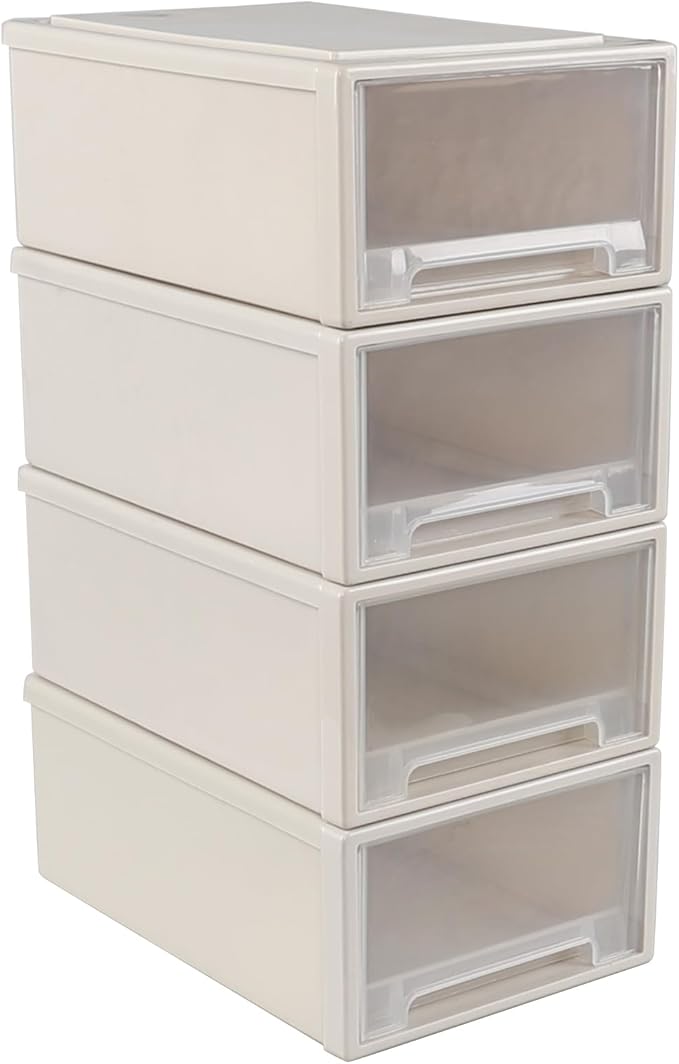 12 Quart Plastic Desktop Storage Drawers, 4-Pack Stacking Drawer Unit
