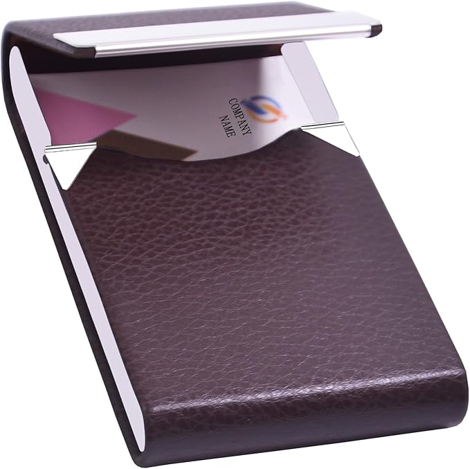 Business Card Holder with Ultra Slim Design,Business Card Case with Premium PU Leather, Suit Pocket Metal Card Holder for Women/Men,Professional Name Card Holder with Magnetic Shut (Coffee)