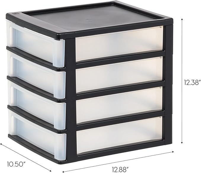Set of 2 Medium 4-Drawer Desktop Organizer Stacking Black-Clear Durable Plastic Storage Unit for Home Office Desk Supplies Home Must-Have
