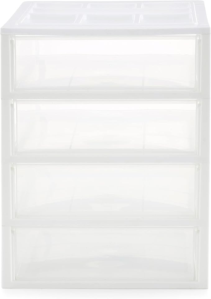 Gracious Living Drawer Organizer, 4-Tier Plastic Storage Desktop Drawers, White Frame - Desk Containers for Bathroom, Bedroom, Office, and Classroom Organization
