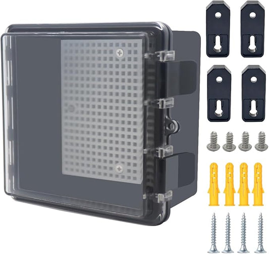 Junction Box, Hinged Black Clear Cover IP67 Waterproof ABS Project Box with Mounting Plate Electrical Box Enclosure with Wall Bracket 5.9 x 5.9 x 3.5inch(150x150x90mm)