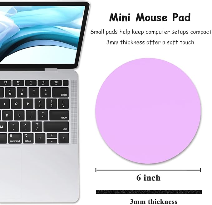 Dapesuom Small Mouse Pad, 6 x 6 Inch Thick Rubber Premium-Textured Non-Slip Portable & Washable Round Mini Mouse Mat for Women Wireless Laptops Keyboard Tray Gaming Work Computer Office Travel, Purple