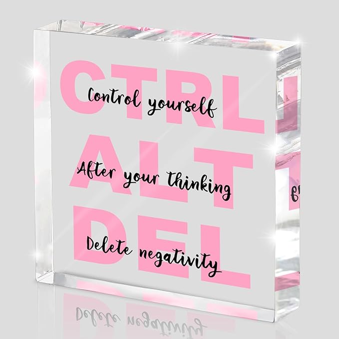 Empowerment Acrylic Sign - 4"x 4" Pink Office Desk Gift for Female Employees, Team Appreciation Decor with Inspirational Quote, Corporate Women's Day