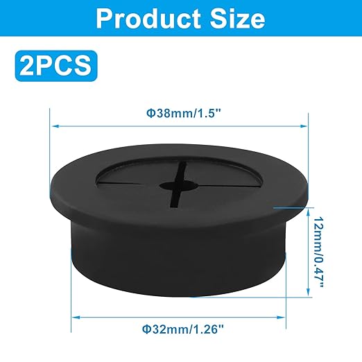 2 Pcs 1-1/4 Inch (32mm) Cable Grommet, Flexible Rubber Wire Hole Cover Pass Through for Office Computer Desk, Cabinet & Furniture Wire Organizer, Black