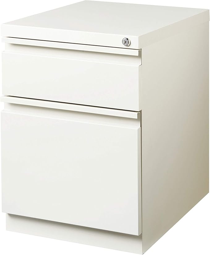 20 Inch Deep Metal Mobile Pedestal File 2 Drawer Box-File with Full Width Pull, for Home and Office, Holds Letter Width Hanging Folders, White