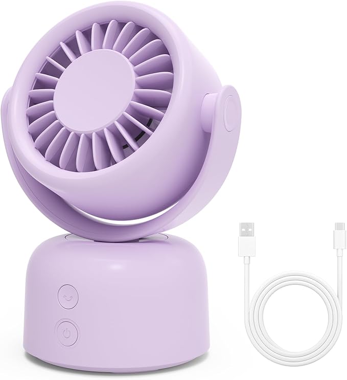 Small Oscillating Desk Fan, Rechargeable USB C Personal Fan, 3 Speeds Quiet Mini Desk Fan with Auto 90° Oscillation & 120° Manual Tilt, 3600mAh Battery Operated Portable Fan for Home Office Bedroom