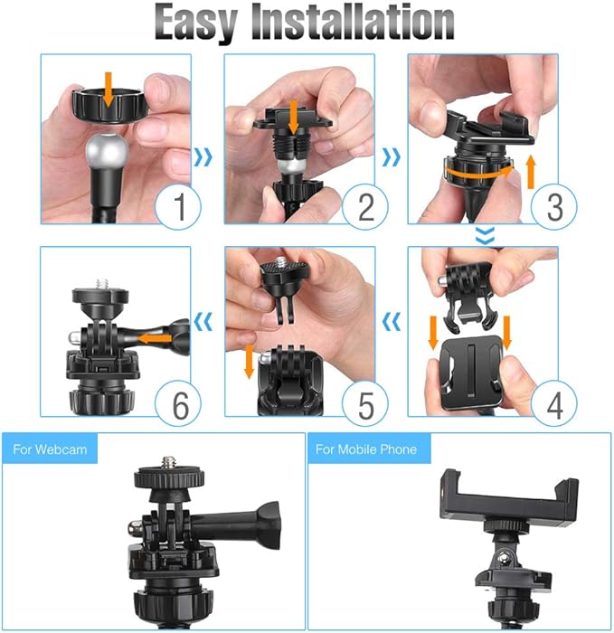 Webcam-Stand-Mount Phone Camera Desk-Clamp-Holder - 27 Inch Flexible Gooseneck Arm Mount Stand for Phone Gopro Hero Webcam C922 C930 C930e C920 Brio 4K C615 C922x C925e C920s C270 C310