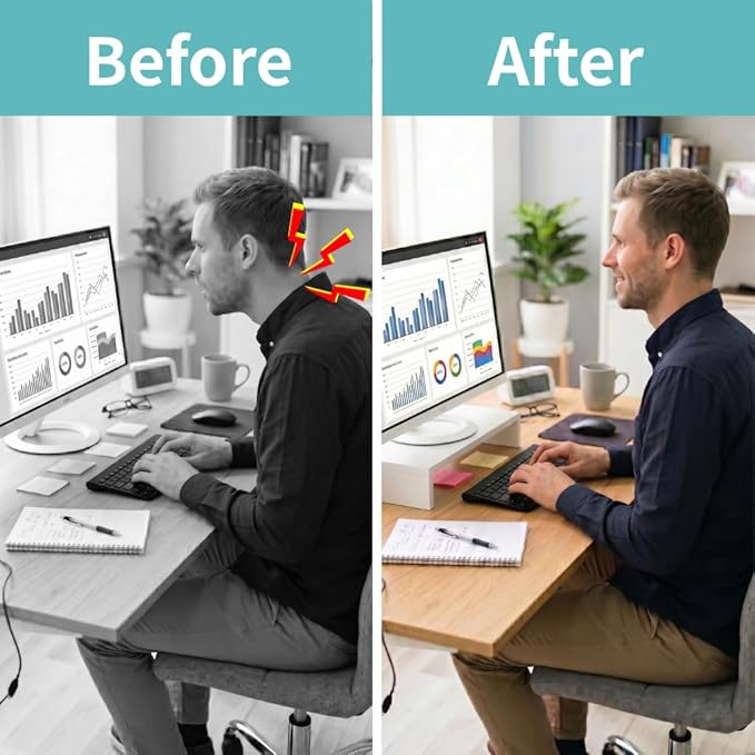 Wood Monitor Stand Riser for Desk - Ergonomic Computer & Laptop Stand with Under-Desk Storage, Single-Tier, Sturdy Desktop Organizer for Home Office, Printer & Monitor Holder, 19.7 x 6.2 x 2.63 in (White)
