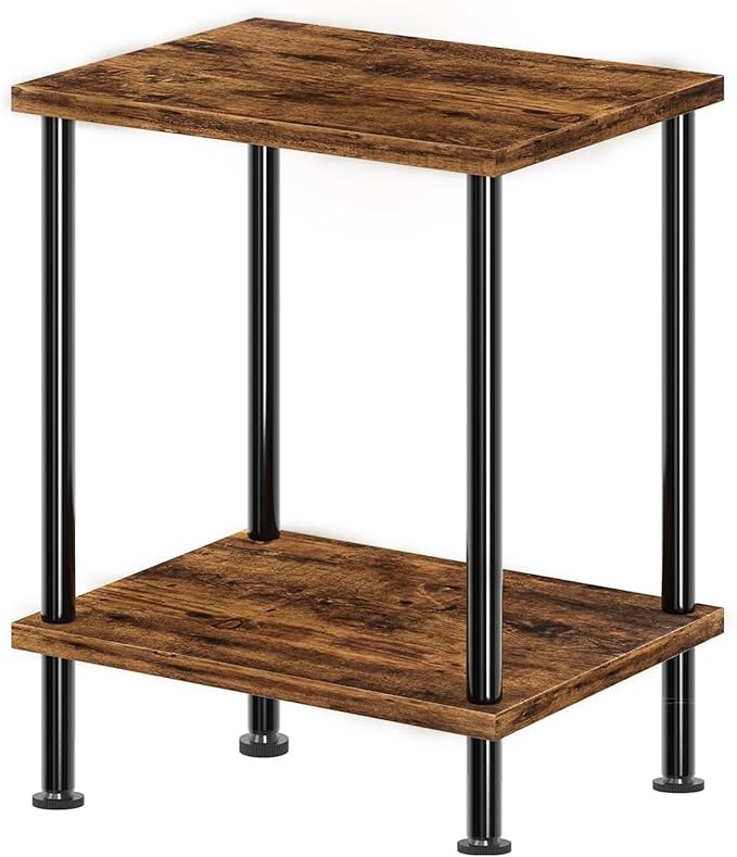 Simple Trending Side Table, Small End Table Living Room, Nightstand with 2 Tier Storage Shelves, Rustic Brown