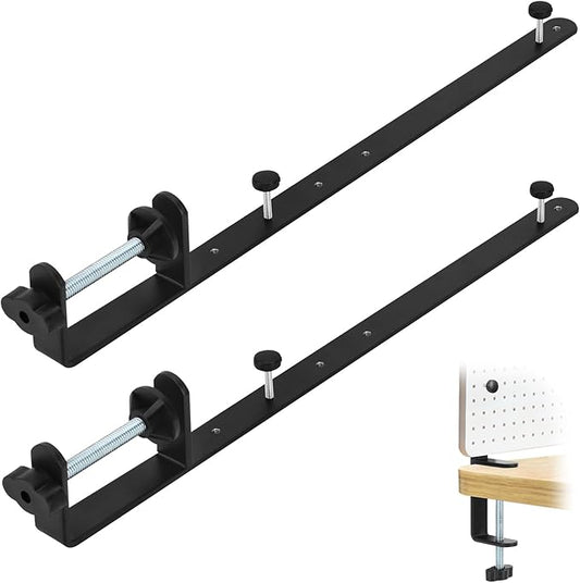 2 Pcs Adjustable Extended Desk Clamp, Heavy Duty Metal Pegboard Mounting Bracket for Desktop Fixing Mount Clamp for Home Office,Universal Clamp On Bracket Desktop Accessory Holder,Easy Install (Black)