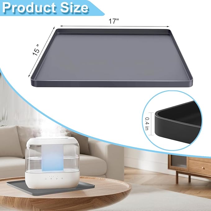 Humidifier Mat Humidifiers Drip Pan for Room Leaks, Silicone Mat for Bedroom Humidifiers with Raised Edge, Humidifier Tray Floor Mat Table Pad, Non-Slip Waterproof Pan Size 17"x15"