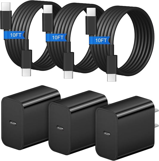 iPhone 17 16 15 Charger Fast Charging 3+3Pack 20W USB C Wall Charger with 10FT Fast Charging Cable Compatible with iPhone 17/17 Air/17 Pro/17 Pro Max/iPhone 16/15 Series, iPad Pro/AirPods -Black