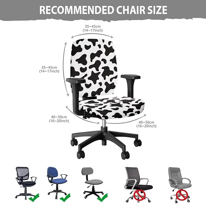 Cow Print Office Chair Covers Stretchable Office Chair Seat Cover 2 Piece Washable Gaming Chair Cover Universal Fit Most Wheelchairs,Computer Chairs,Gaming Chairs