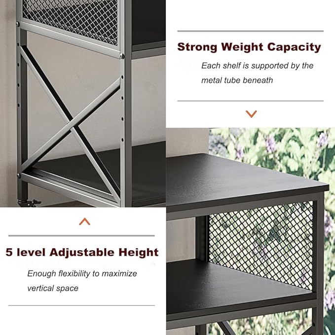 KaKaBB 3-Tier Rolling Printer Stand with Adjustable Storage Shelf, Large Mobile Office Cart with Locking Wheels, Printer Table for Home Office, 23.6 x 18.9 x 30 Inches (Black)