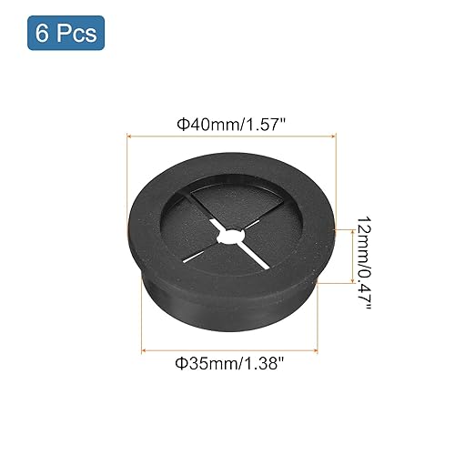 uxcell 6 Pcs Cable Cord Grommet, 1-3/8 Inch (35mm) Desk Grommet Flexible Rubber Grommets Wire Hole Cover Pass Through for Office Computer Desk Wire Organizer, Black