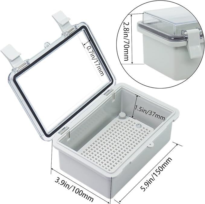 Junction Box, Hinged Clear Cover IP67 Waterproof ABS Project Box with 2 NPT 1/2" Cable Gland, Electrical Box Enclosure with Mounting Plate & Wall Bracket 5.9 x 3.9 x 2.8inch(150x100x70mm)