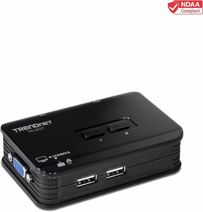 TRENDnet 2-Port USB KVM Switch, TK-207K, Control Two Computers with One Set of Console Controls, 2048 x 1536 Resolution, 60Hz Refresh Rate, All Required Cabling Included, Black