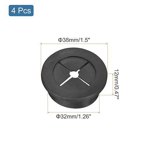 uxcell 4 Pcs Cable Cord Grommet, 1-1/4 Inch (32mm) Desk Grommet Flexible Rubber Grommets Wire Hole Cover Pass Through for Office Computer Desk Wire Organizer, Black