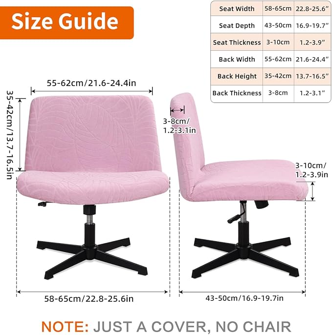 Fuloon Criss Cross Chair Cover, Stretchable, Solid Jacquard, Suited for Armless/Office/Desk/Mid Back Wide Seat/Computer/Task/Vanity/Accent Chair (Leaves -Shaped Jacquard, Pink)