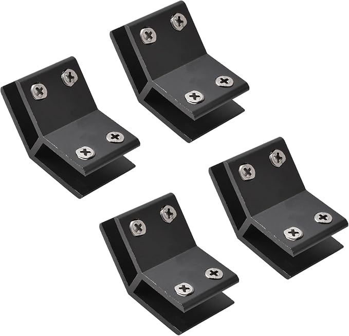 INCREWAY Glass Clamp, 4 Pack Adjustable Black Double Side Aluminum Alloy Glass Shelf Support Bracket for 10-12mm Thickness, 135 Degrees