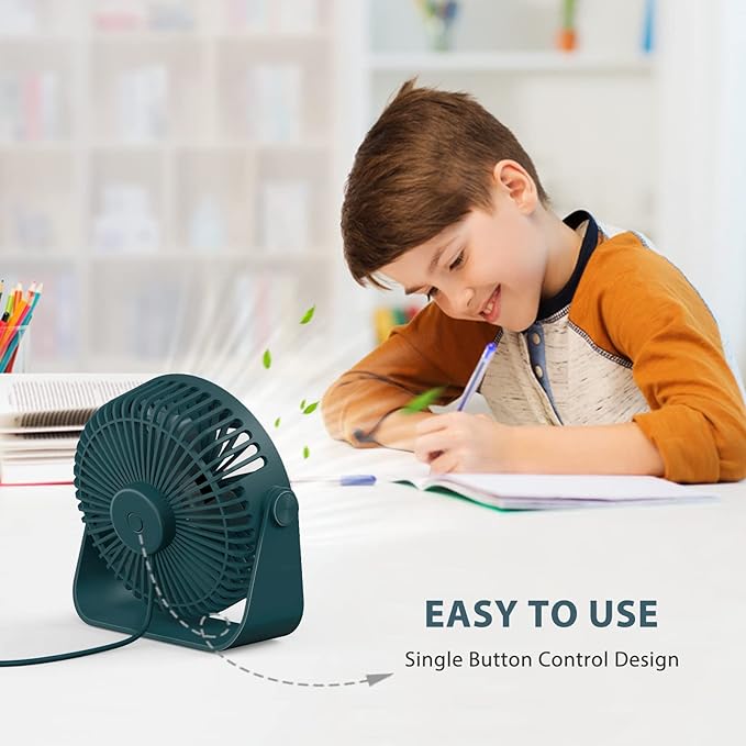 FARADAY USB Desk Fans 5 Inches Portable Table Fans 360° Head Rotation Small Personal Desktop Fan for Home Office, 3 Speeds, Deep Green