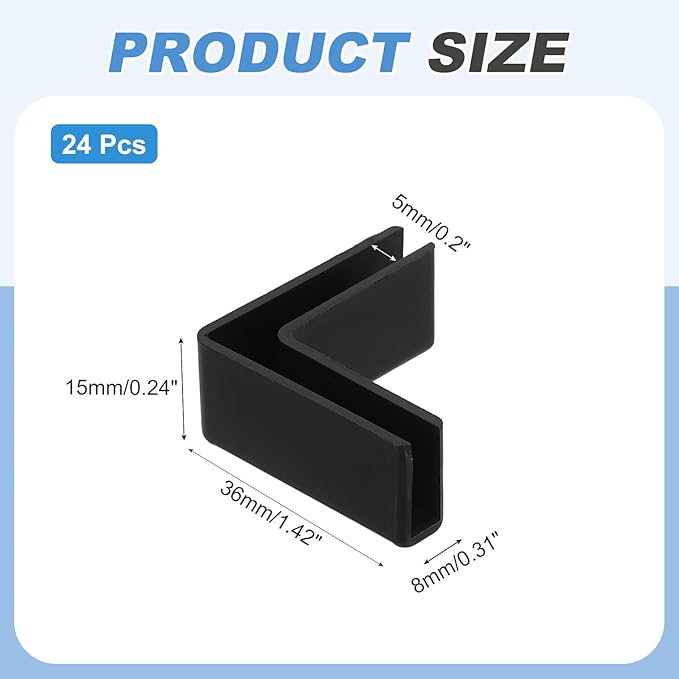 uxcell 24Pcs Plastic Glass Connector, Suitable for 5mm Thick l Shaped Glass to Glass Clamp, Fixing Bracket Rimless Clip Holder for Aquarium Fish Tank Display Shelves, Black