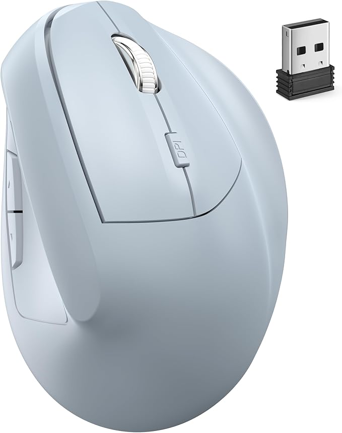 Wireless Mouse Ergonomic (Bluetooth+USB )Dual Mode Vertical Silent Portable Multi Device Ergo Carpal Tunnel Mice for Mac/PC/Laptop/Computer/Tablet/iPad/Macbook Air/Pro Office Work Women Men Gift(Blue)