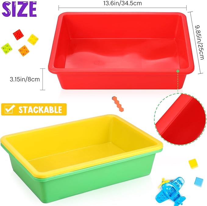 Hoteam 5 Pcs Paper Trays for Classroom Plastic Storage Bin Tray Bulk Stackable File Organizer for School Office Teacher Book Organization Supplies(Classic Color,13.78 x 9.84 x 3.15 Inch)