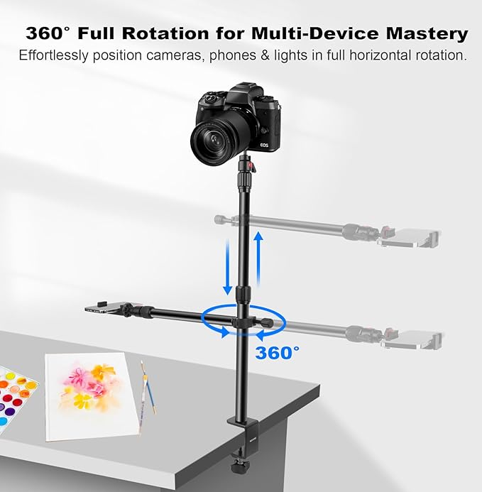 Camera Desk Mount Table Stand with Magic Arm & Ball Head, Table Light Stand with C Clamp, Webcam Desk Camera Mount for DSLR Ring Light Mic Live Streaming Vlog (811003)