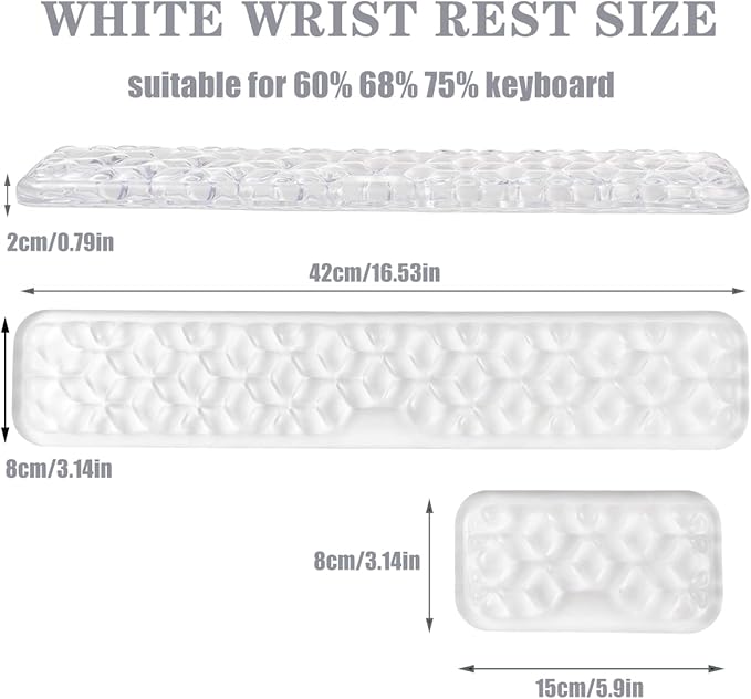 Gel Keyboard and Mouse Wrist Rest Set – Water Ripple Wrist Rest for Computer Keyboard 60%/68%/75%, Comfort & Support for Typing and Gaming (White)