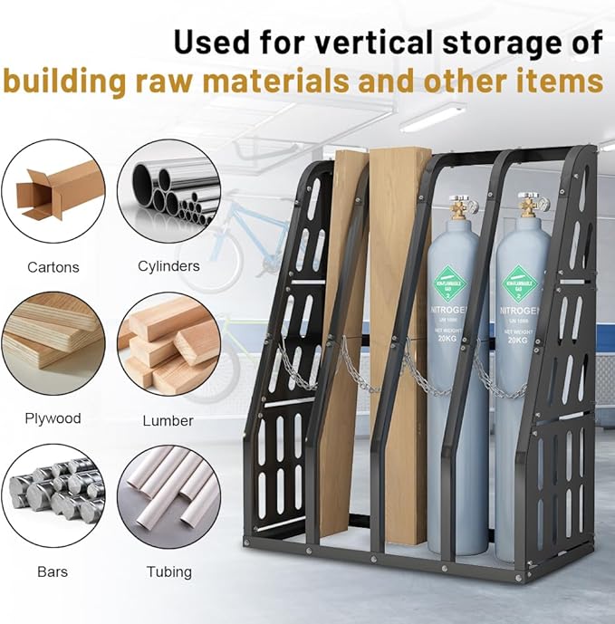 Vertical Bar Rack 1500 LBS Capacity, Steel Long Parts Storage Rack, 4 Bays Lumber Storage Rack, Heavy Duty Standing Bar Rack with Safety Chain for Garage Workshop Factory, 24"D x 48"W x 60"H