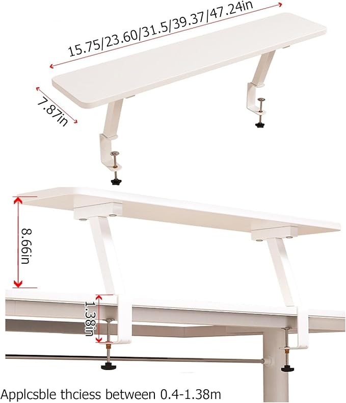 Clamp on Desk Shelf,Multipurpose Wood Computer Desk Heightening Shelf,Adjustable Clamp on Desk Organizer Shelf for Table Accessories(39.37 * 7.87in, B)