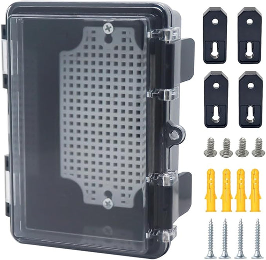 Junction Box, Hinged Black Clear Cover IP67 Waterproof ABS Project Box with Mounting Plate Electrical Box Enclosure with Wall Bracket 5.9 x 3.9 x 2.8inch(150x100x70mm)